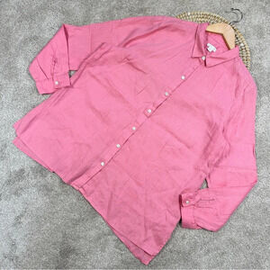 J. Jill Love 100% Linen Essential Everyday Button-Front Shirt Longsleeve Pink XL
